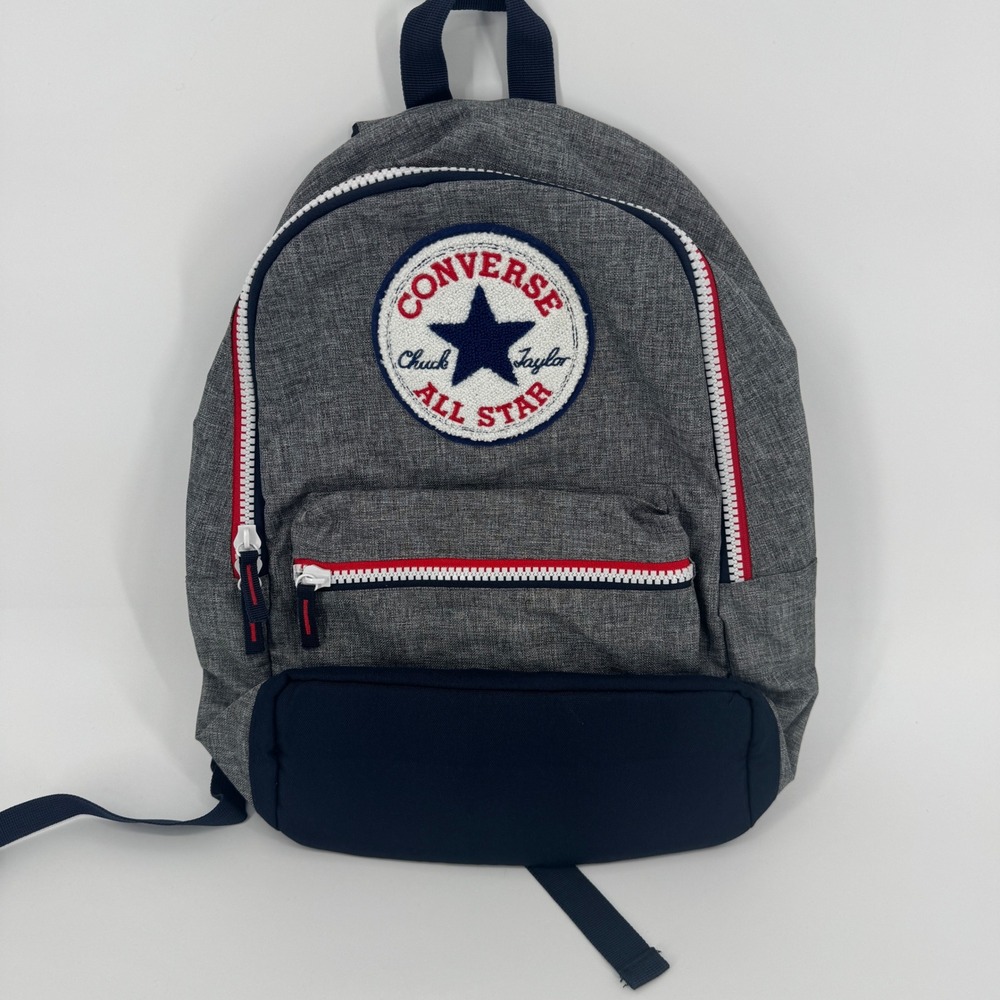 Converse Chuck Taylor All Star Backpack Gray Navy Blue Red Patch Logo Bag